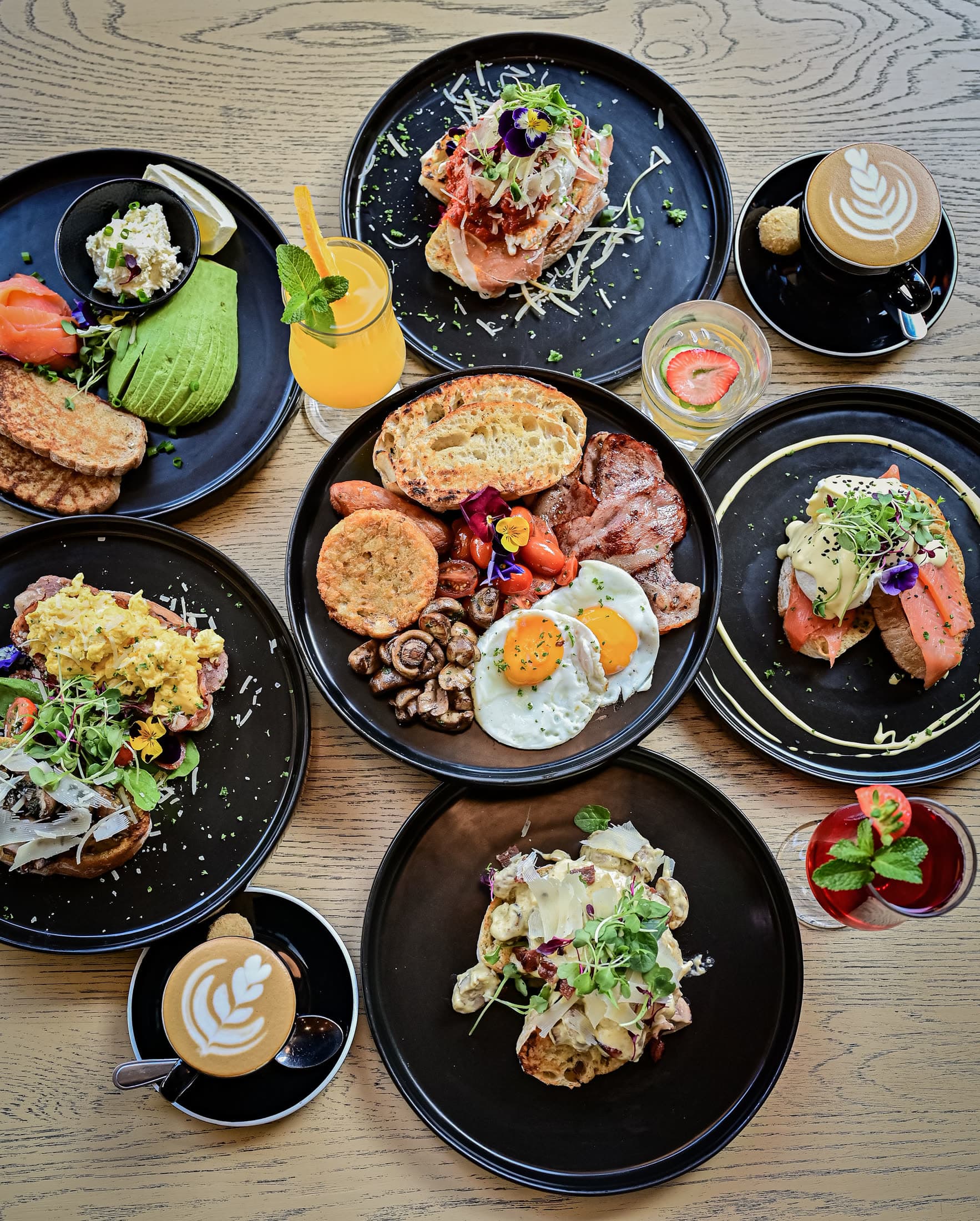 A La Piazza breakfast and brunch spread across the table